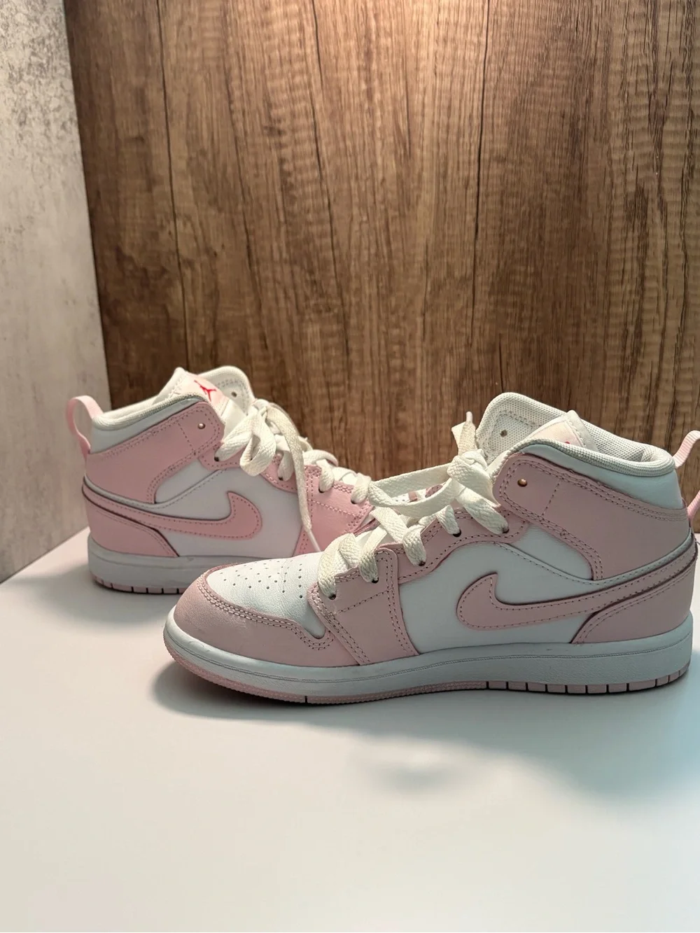 Jordan Kids Pink and White Mid-Top Sneakers